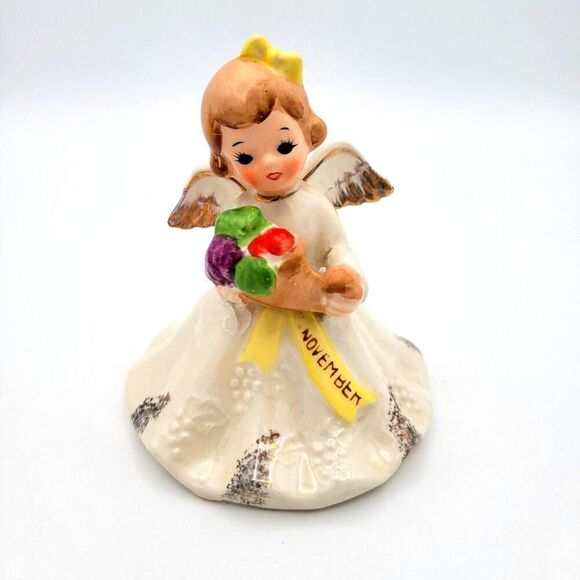 Very Rare Vtg November Angel Figurine with Cornucopia – Lefton Style Charm - Picture 1 of 9